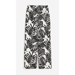 H&M LINEN-BLEND BOTANICAL PULL-ON PANTS IN BLACK AND WHITE. SIZE XL NWT